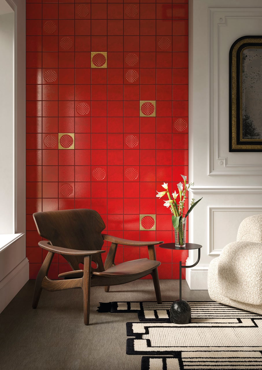 Iris-Ceramica Bottega D'Arte Città di Faenza Geo Oro Rosso 15x15 cm – Bild 2